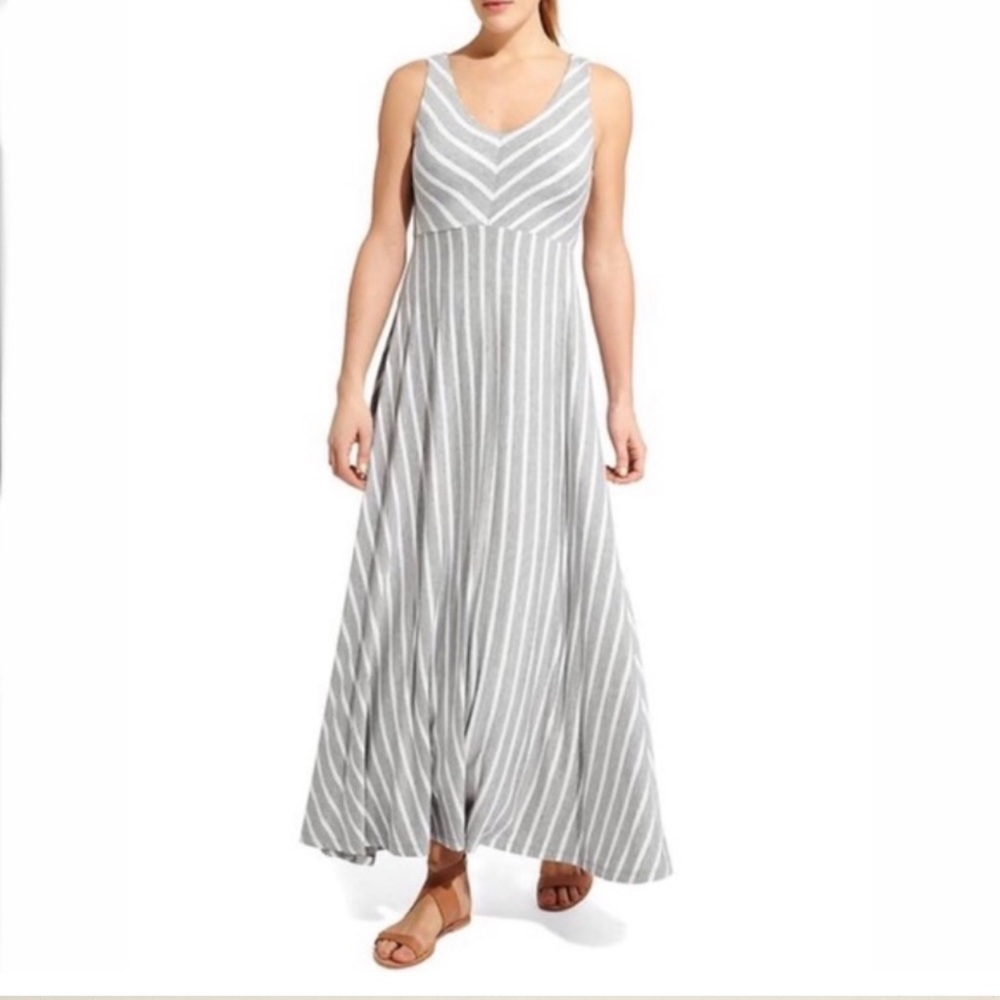 ATHLETA Gray and White Chevron Hybrid Midi Striped Maxi Dress XS